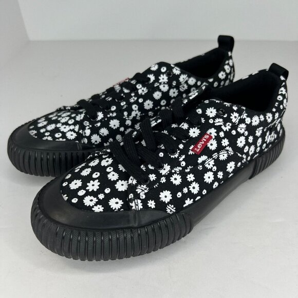 Levis Womens 520411A481 Black Emma Floral Canvas Low Top Size 7.5 Casual Shoes - Picture 1 of 11